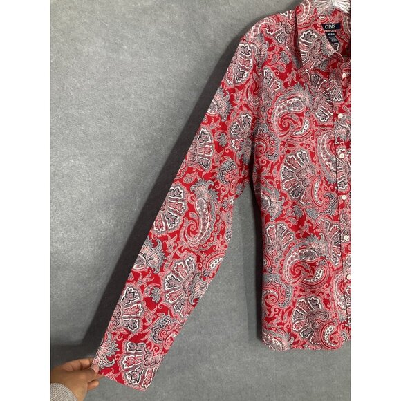Champs Shirt Women XL Multicolor Paisley Button Up‎ No Iron Long Sleeve Classic - Picture 7 of 14